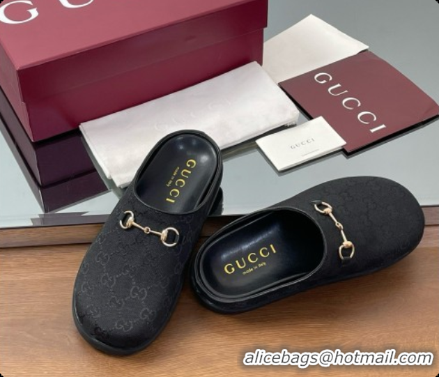 Popular Style Gucci GG Canvas Flat Mules with Horsebit G91940 Black 2026