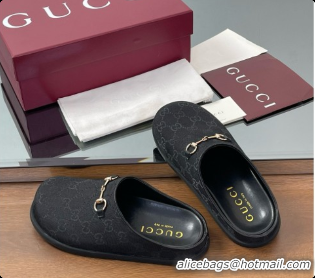 Popular Style Gucci GG Canvas Flat Mules with Horsebit G91940 Black 2026