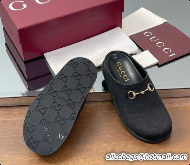 Popular Style Gucci GG Canvas Flat Mules with Horsebit G91940 Black 2026
