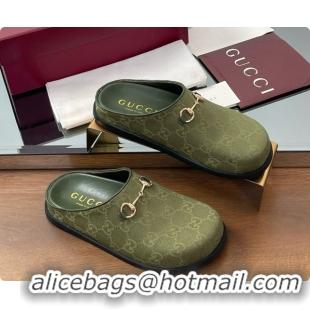 Low Price Gucci GG Canvas Flat Mules with Horsebit G92115 Green 2026