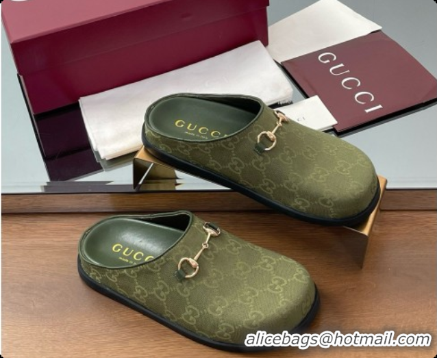 Low Price Gucci GG Canvas Flat Mules with Horsebit G92115 Green 2026