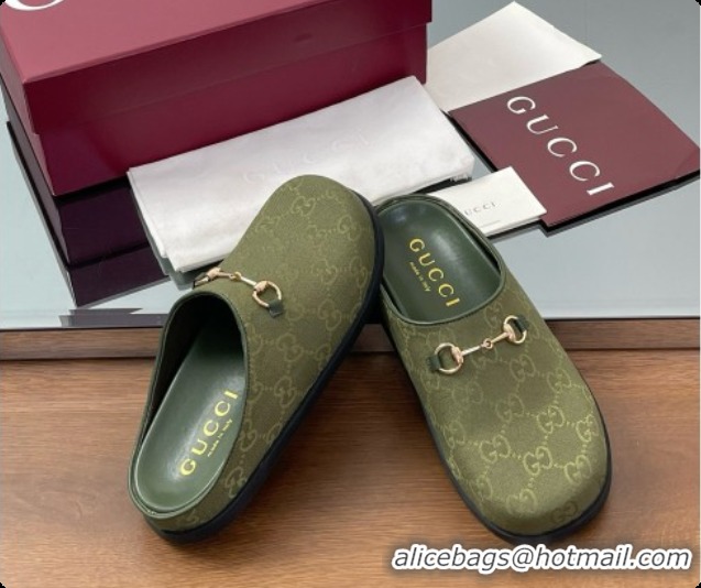 Low Price Gucci GG Canvas Flat Mules with Horsebit G92115 Green 2026