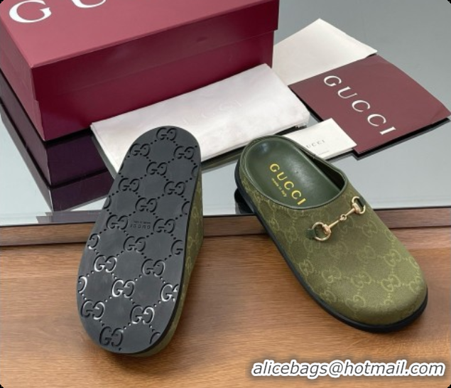 Low Price Gucci GG Canvas Flat Mules with Horsebit G92115 Green 2026