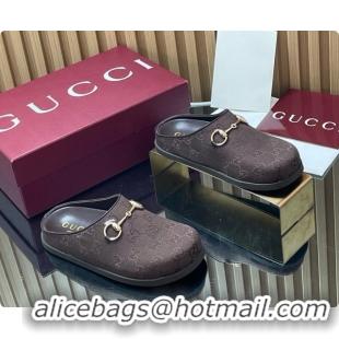 Buy Discount Gucci GG Canvas Flat Mules with Horsebit G92116 Dark Brown 2026