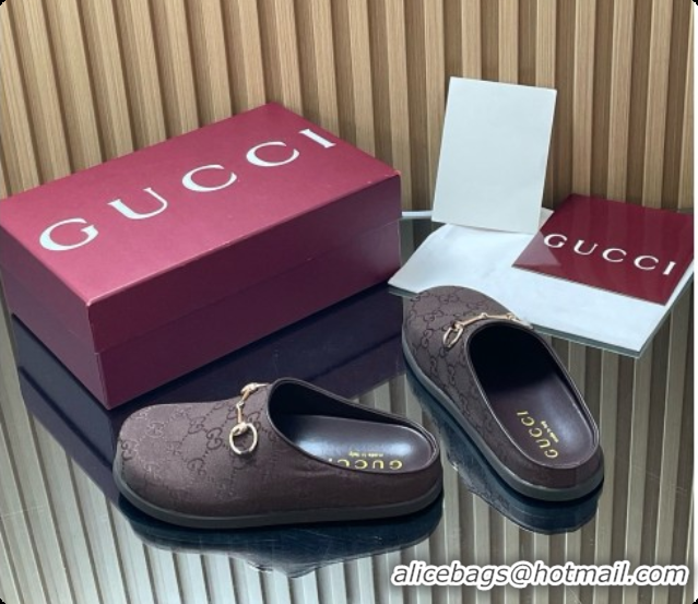 Buy Discount Gucci GG Canvas Flat Mules with Horsebit G92116 Dark Brown 2026