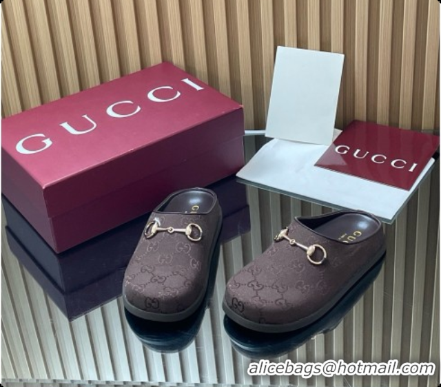 Buy Discount Gucci GG Canvas Flat Mules with Horsebit G92116 Dark Brown 2026