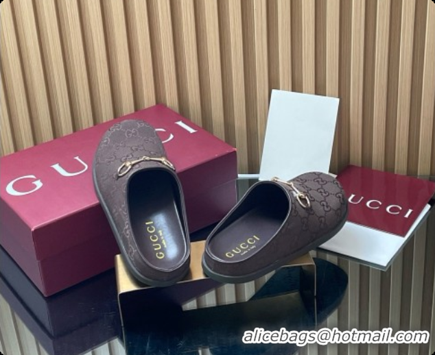 Buy Discount Gucci GG Canvas Flat Mules with Horsebit G92116 Dark Brown 2026