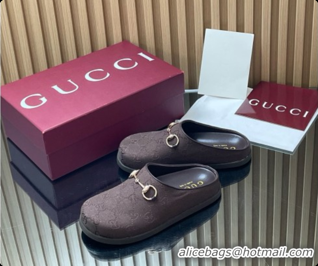 Buy Discount Gucci GG Canvas Flat Mules with Horsebit G92116 Dark Brown 2026