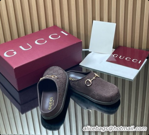 Buy Discount Gucci GG Canvas Flat Mules with Horsebit G92116 Dark Brown 2026