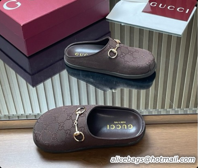 Buy Discount Gucci GG Canvas Flat Mules with Horsebit G92116 Dark Brown 2026