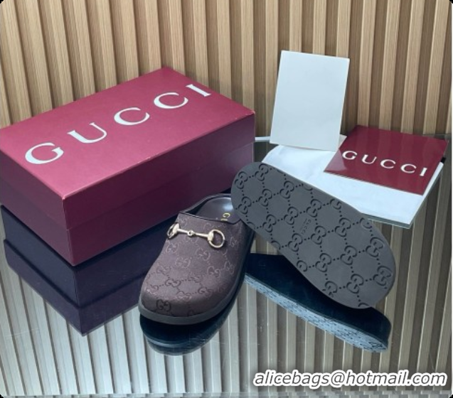 Buy Discount Gucci GG Canvas Flat Mules with Horsebit G92116 Dark Brown 2026
