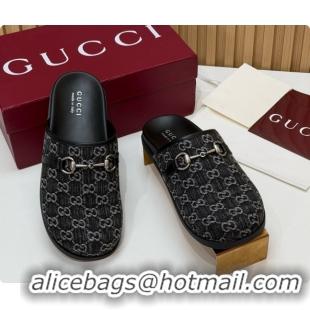 Best Price Gucci GG Canvas Flat Mules with Horsebit G92117 Black 2026