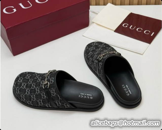 Best Price Gucci GG Canvas Flat Mules with Horsebit G92117 Black 2026