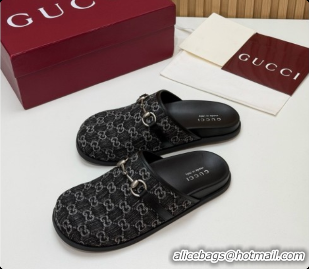 Best Price Gucci GG Canvas Flat Mules with Horsebit G92117 Black 2026