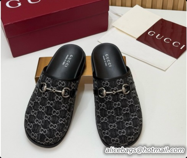 Best Price Gucci GG Canvas Flat Mules with Horsebit G92117 Black 2026
