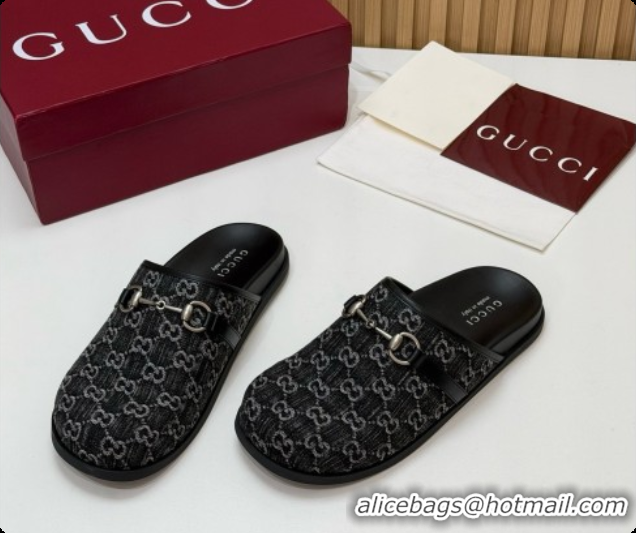 Best Price Gucci GG Canvas Flat Mules with Horsebit G92117 Black 2026