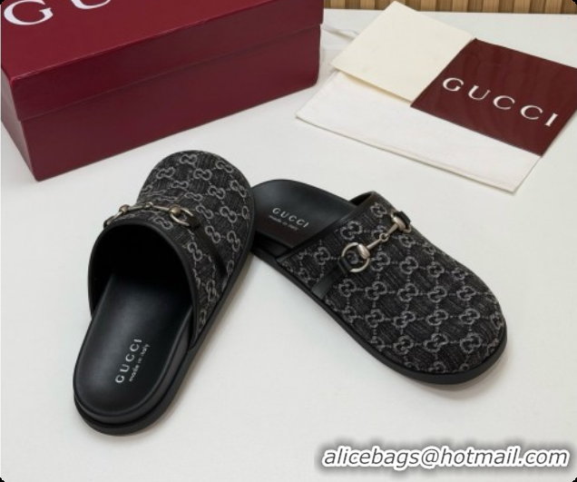 Best Price Gucci GG Canvas Flat Mules with Horsebit G92117 Black 2026
