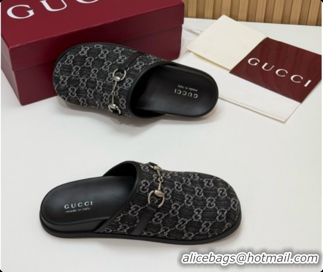 Best Price Gucci GG Canvas Flat Mules with Horsebit G92117 Black 2026