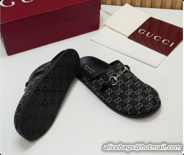 Best Price Gucci GG Canvas Flat Mules with Horsebit G92117 Black 2026