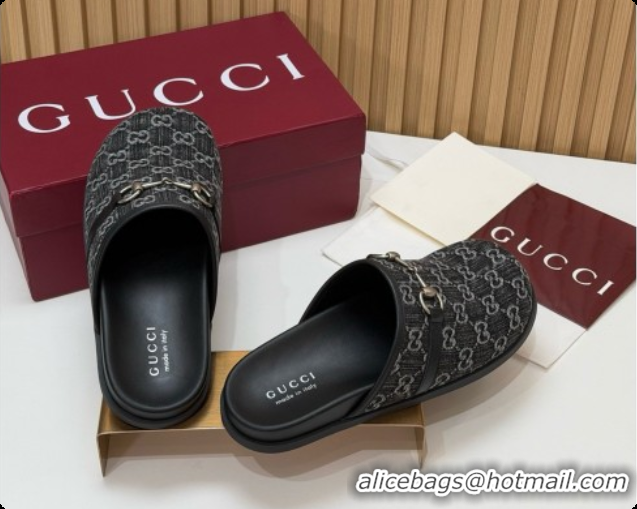 Best Price Gucci GG Canvas Flat Mules with Horsebit G92117 Black 2026