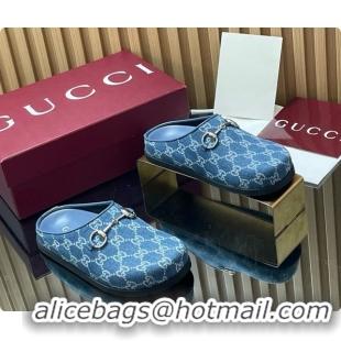Top Grade Gucci GG Canvas Flat Mules with Horsebit G92118 Blue 2026