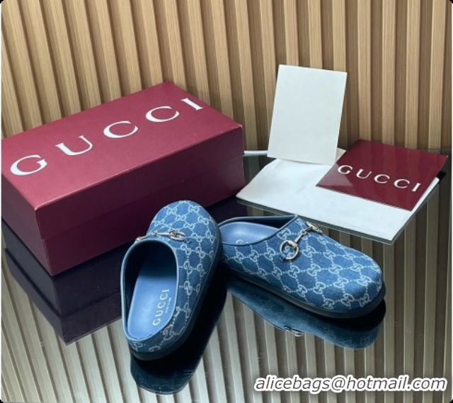 Top Grade Gucci GG Canvas Flat Mules with Horsebit G92118 Blue 2026