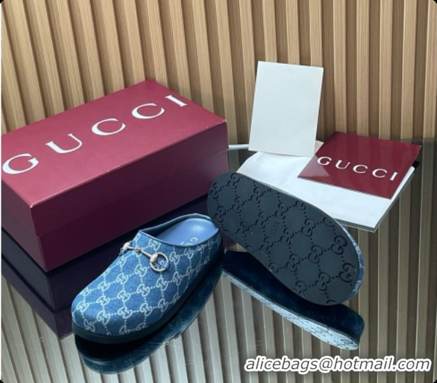 Top Grade Gucci GG Canvas Flat Mules with Horsebit G92118 Blue 2026