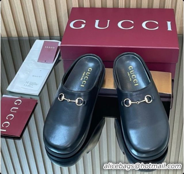 Good Taste Gucci Smooth Leather Flat Mules with Horsebit G92120 Black 2026