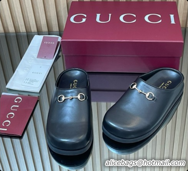 Good Taste Gucci Smooth Leather Flat Mules with Horsebit G92120 Black 2026