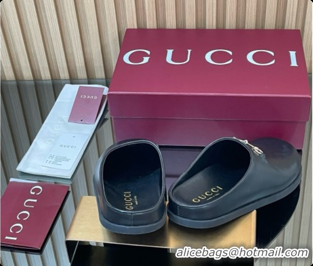Good Taste Gucci Smooth Leather Flat Mules with Horsebit G92120 Black 2026