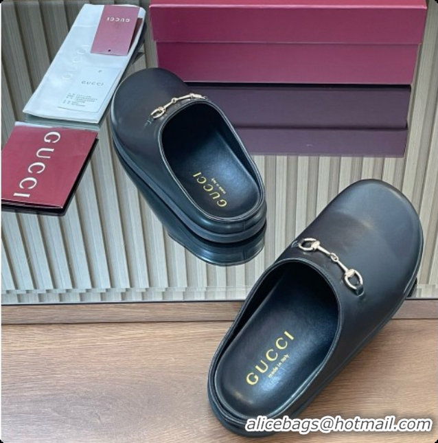 Good Taste Gucci Smooth Leather Flat Mules with Horsebit G92120 Black 2026