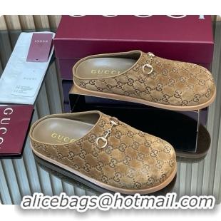 Discount Gucci GG Suede Flat Mules with Horsebit G92121 Brown 2026
