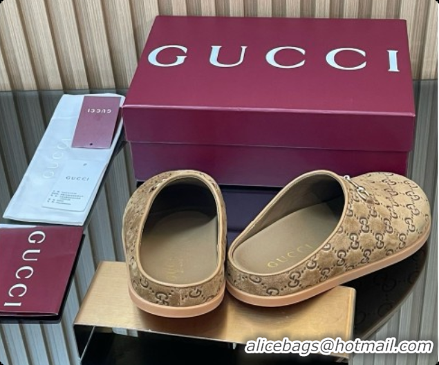 Discount Gucci GG Suede Flat Mules with Horsebit G92121 Brown 2026