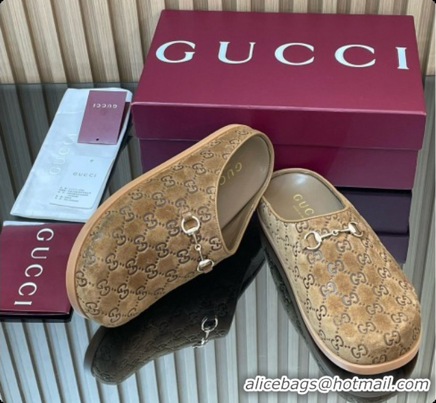 Discount Gucci GG Suede Flat Mules with Horsebit G92121 Brown 2026