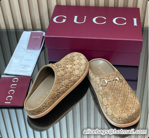 Discount Gucci GG Suede Flat Mules with Horsebit G92121 Brown 2026