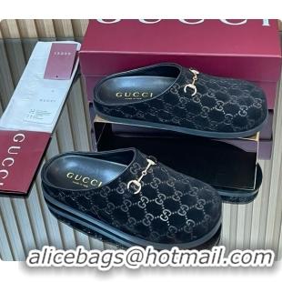 Stylish Gucci GG Suede Flat Mules with Horsebit G92123 Black 2026