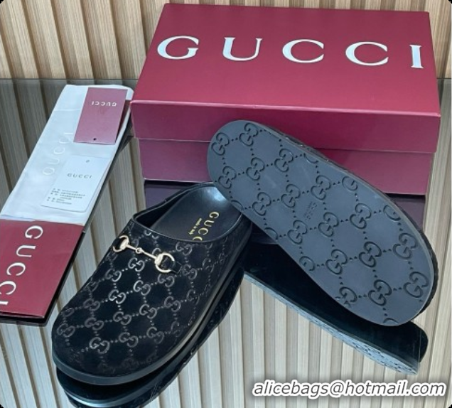 Stylish Gucci GG Suede Flat Mules with Horsebit G92123 Black 2026