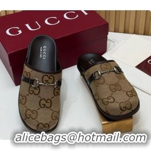 Sumptuous Gucci Maxi GG Canvas Flat Mules with Horsebit G92124 Brown 2026