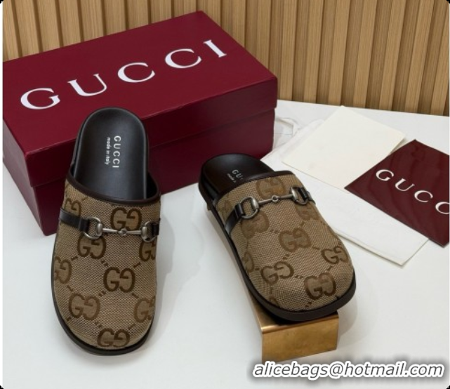 Sumptuous Gucci Maxi GG Canvas Flat Mules with Horsebit G92124 Brown 2026