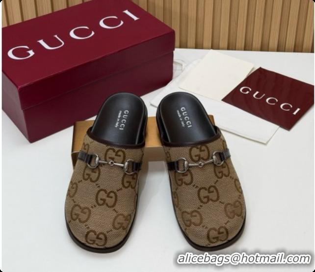 Sumptuous Gucci Maxi GG Canvas Flat Mules with Horsebit G92124 Brown 2026