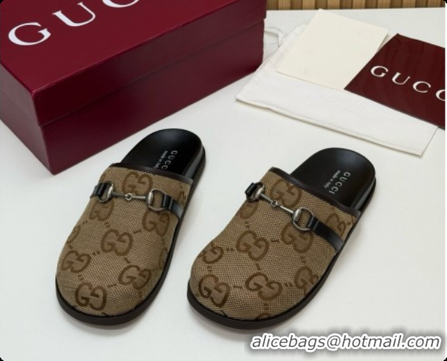 Sumptuous Gucci Maxi GG Canvas Flat Mules with Horsebit G92124 Brown 2026