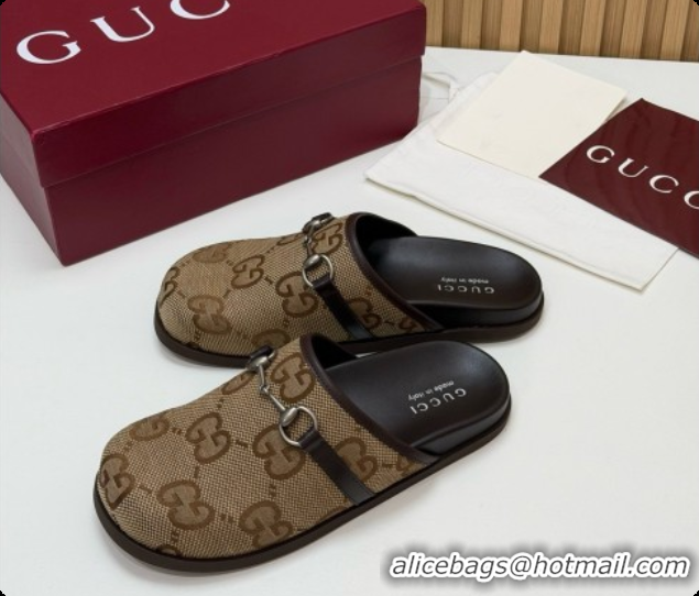 Sumptuous Gucci Maxi GG Canvas Flat Mules with Horsebit G92124 Brown 2026
