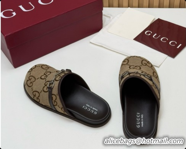 Sumptuous Gucci Maxi GG Canvas Flat Mules with Horsebit G92124 Brown 2026