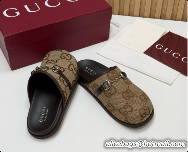 Sumptuous Gucci Maxi GG Canvas Flat Mules with Horsebit G92124 Brown 2026