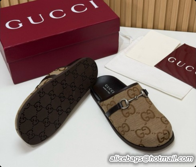 Sumptuous Gucci Maxi GG Canvas Flat Mules with Horsebit G92124 Brown 2026