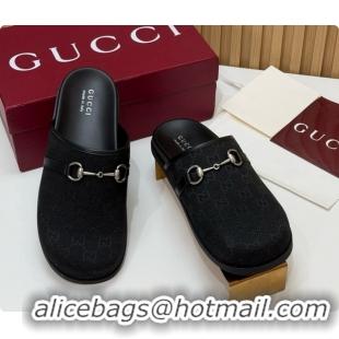 Purchase Gucci GG Canvas Flat Mules with Horsebit G92127 Black 2026
