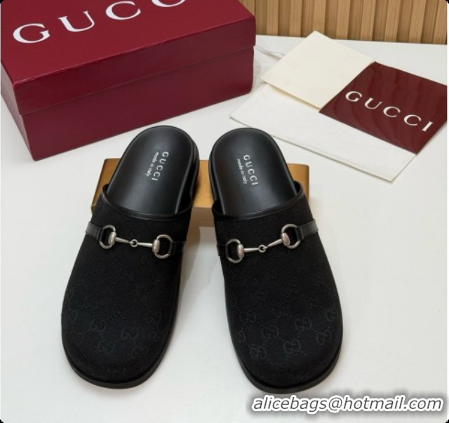 Purchase Gucci GG Canvas Flat Mules with Horsebit G92127 Black 2026