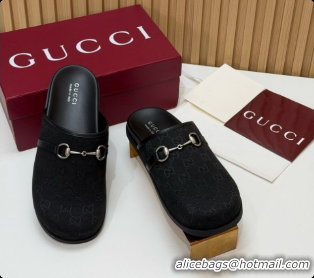 Purchase Gucci GG Canvas Flat Mules with Horsebit G92127 Black 2026