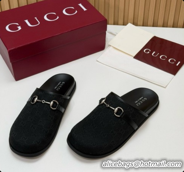 Purchase Gucci GG Canvas Flat Mules with Horsebit G92127 Black 2026