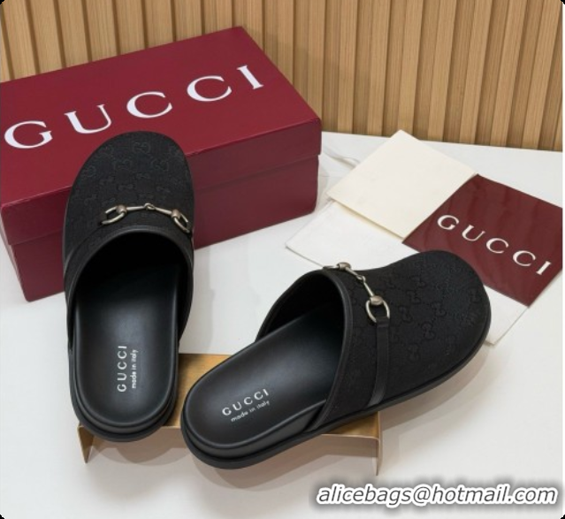 Purchase Gucci GG Canvas Flat Mules with Horsebit G92127 Black 2026